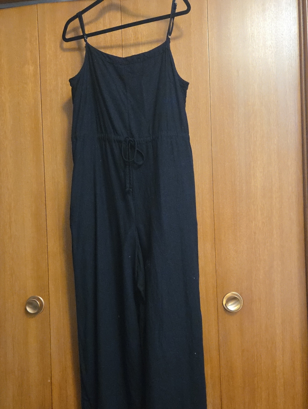 Emma & Michele Black Spaghetti-Strap Drawstring Jumpsuit